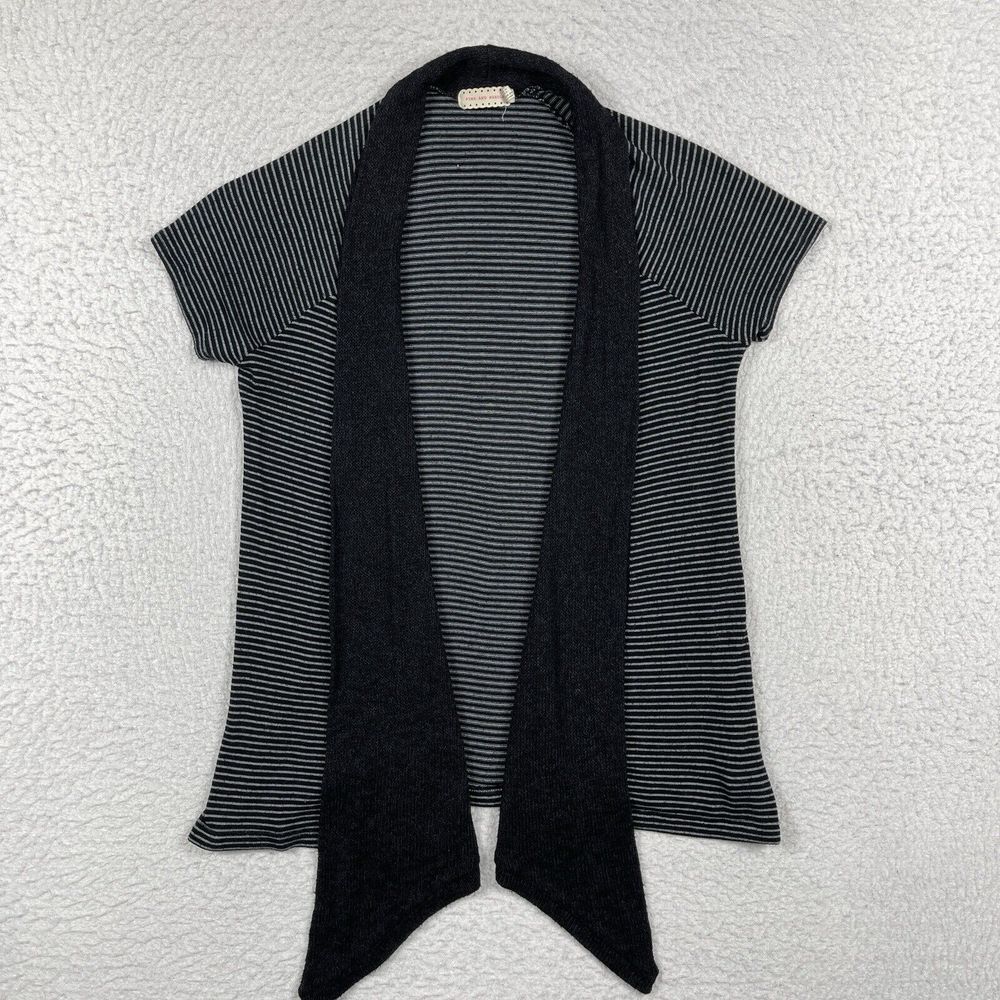 Pins & Needles Sweater Womens Medium Black Gray Striped Short Sleeve Cardigan